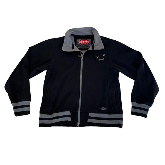 Sims Women's Sz L Black Full Zip Varsity Jacket Gray Striped Ribbed Cuffs & Hem - Picture 11 of 11